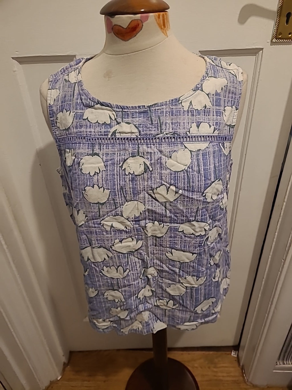 Ladies Next Size 14 Blue Fleck With White Floral Sleeveless Blouse