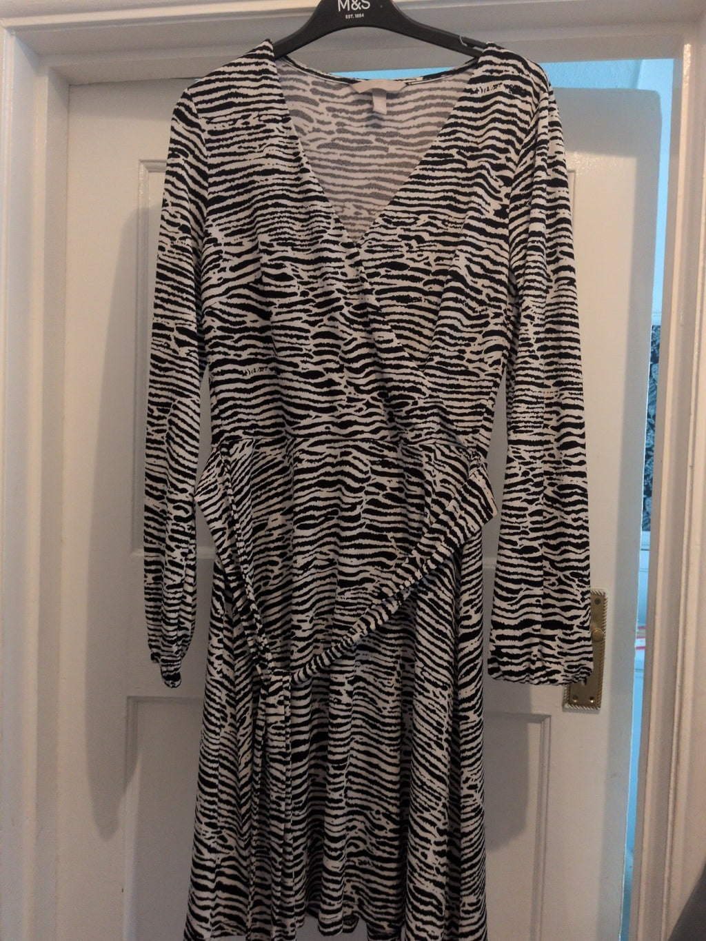 H&M Small Zebra Print Long Sleeve V Neck Dress