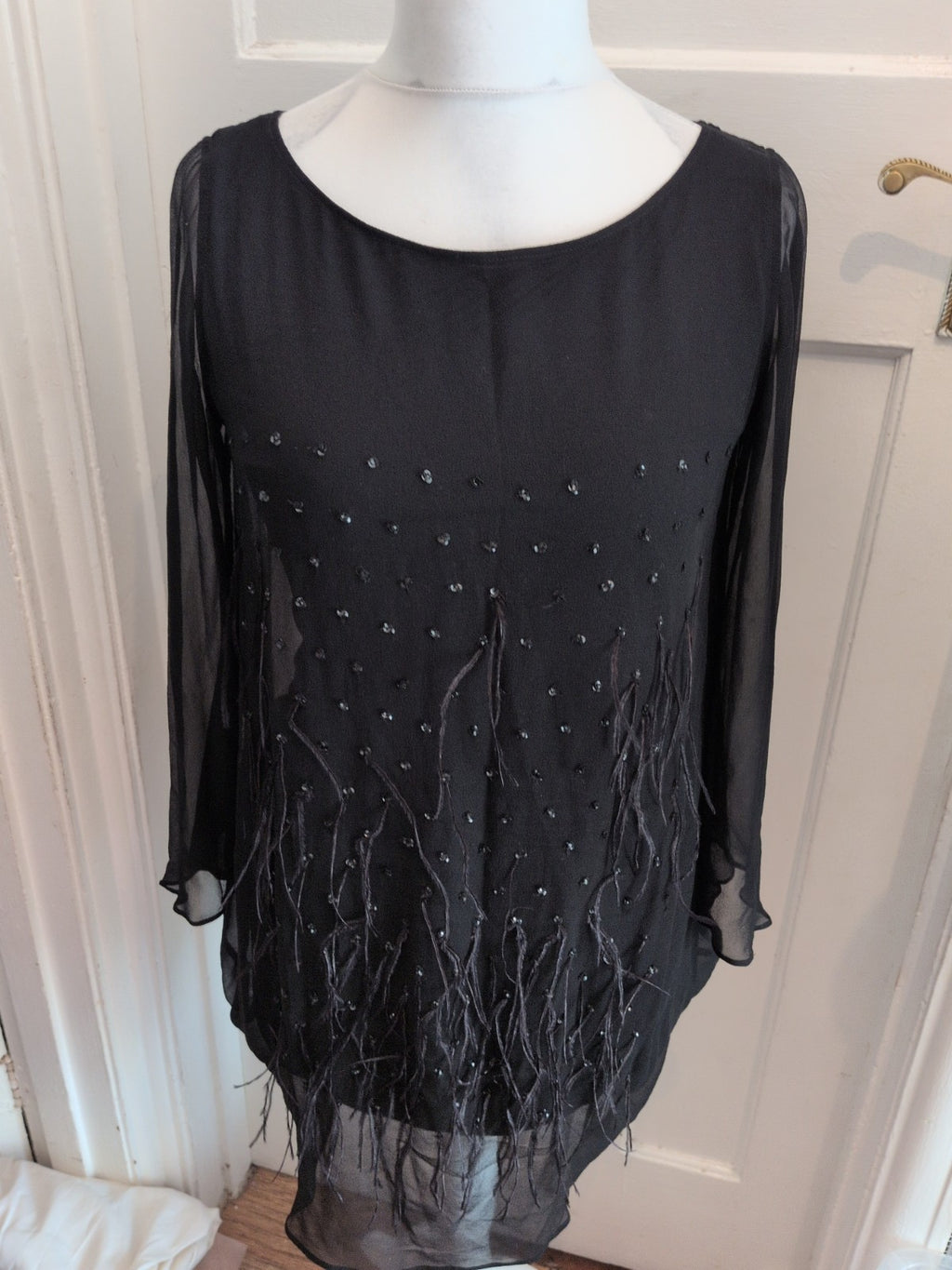 XL Black Sequin Tassel Long Sleeve Blouse Missing Some Sequins