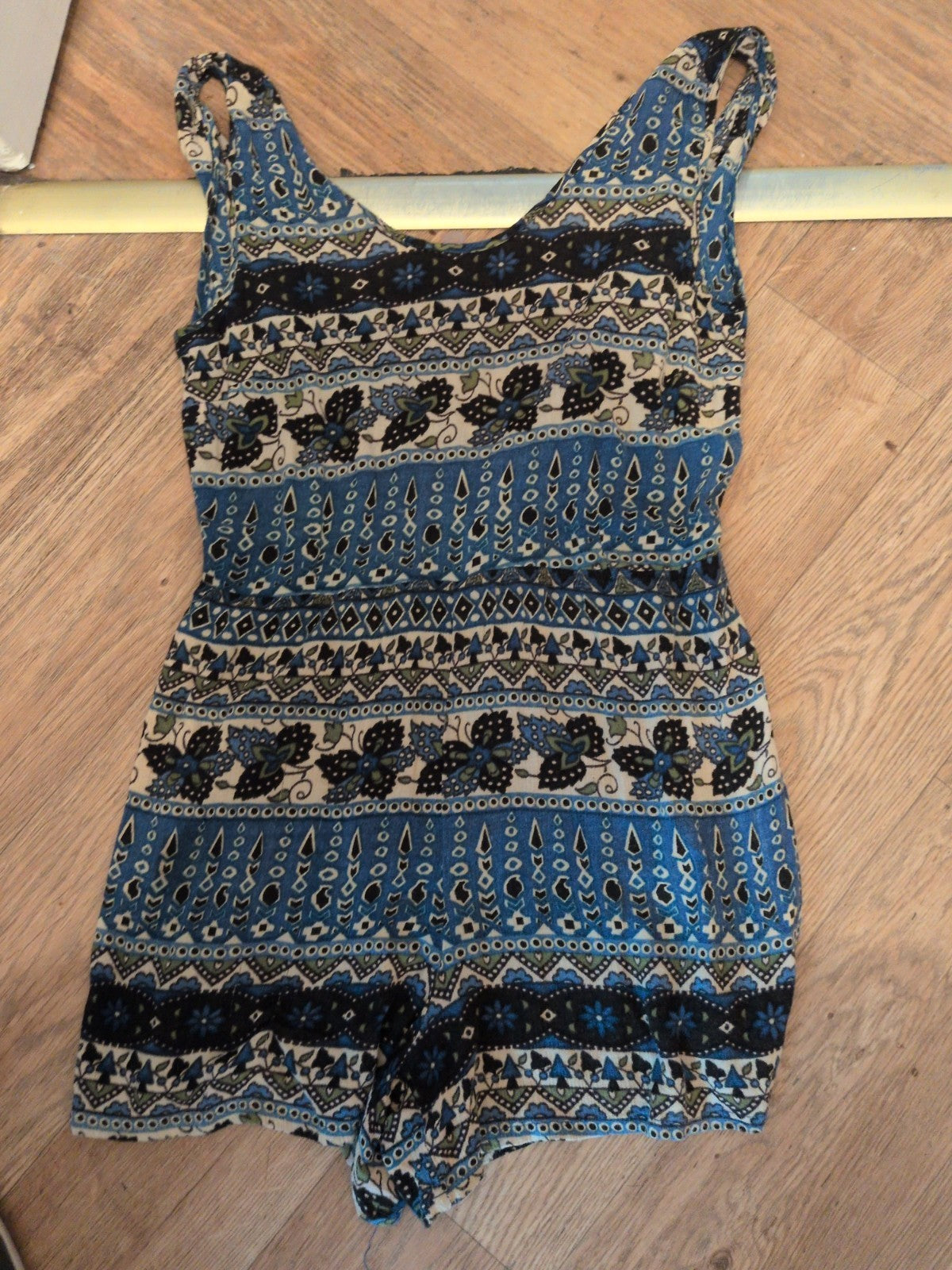 Boohoo 8 Multicoloured Blue Aztec Low Back Playsuit