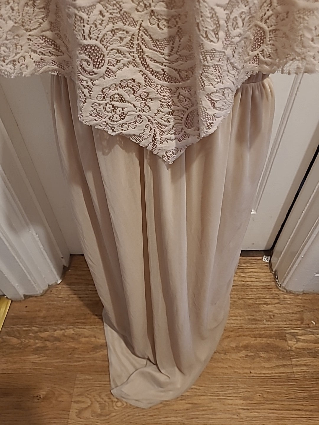 Ladies Miss Selfridge Size 14 Beige With Lace Detail Long Length Evening/Special