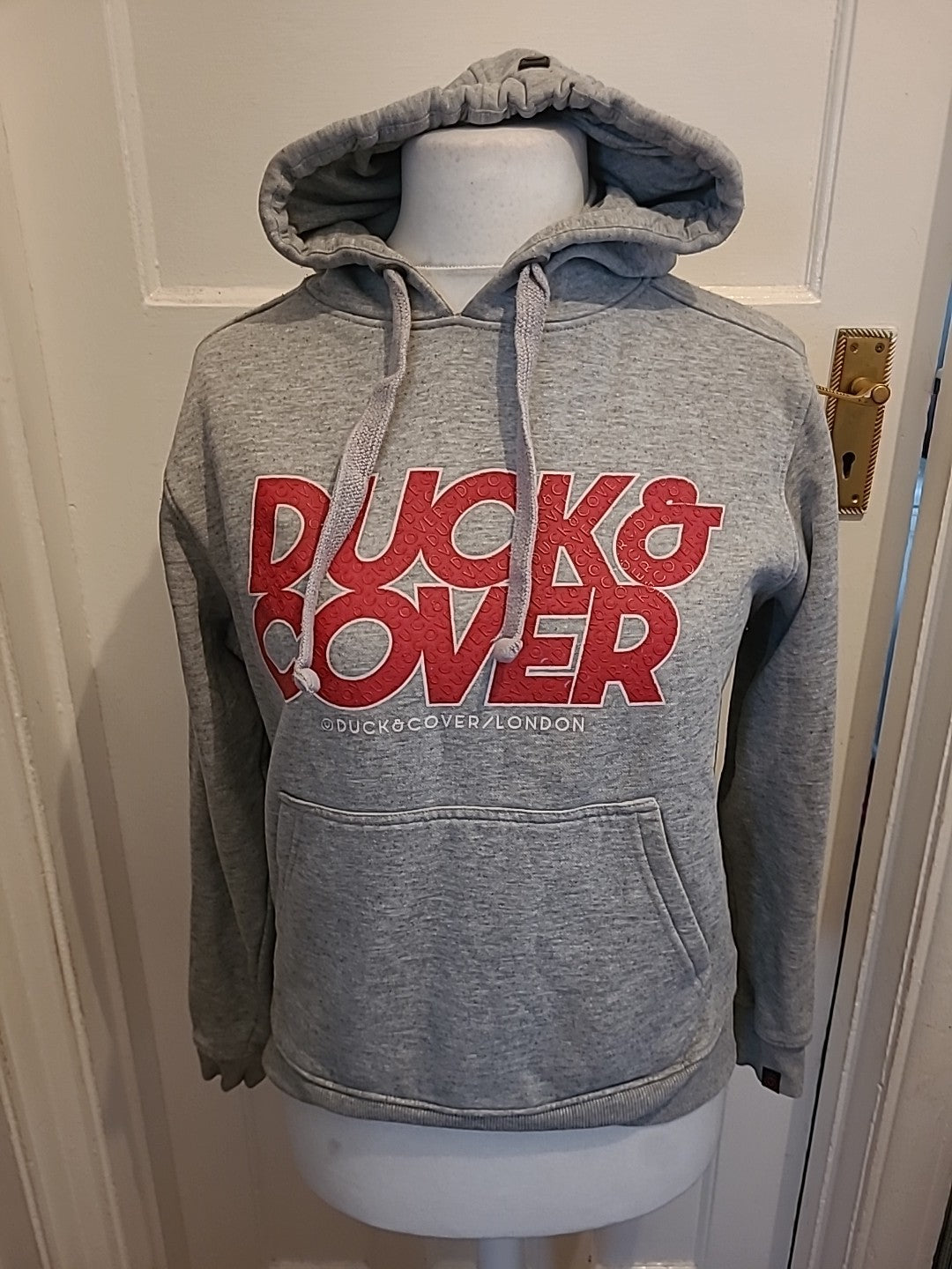 Mens Duck&Cover Size Small Grey And Red Pullover Hoodie
