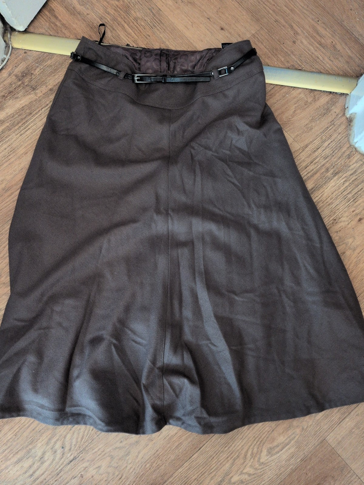 Marks And Spencer 12 30" Dark Taupe Lined Wool Rich Skirt