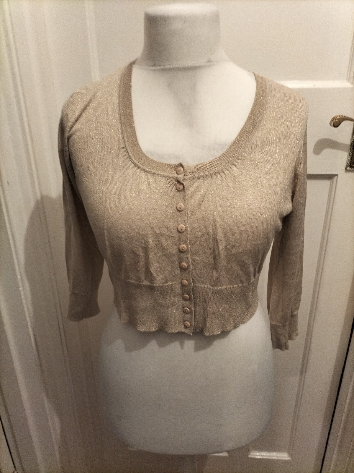 Ladies Warehouse Size 14 Beige Shimmer Buttoned Blouse