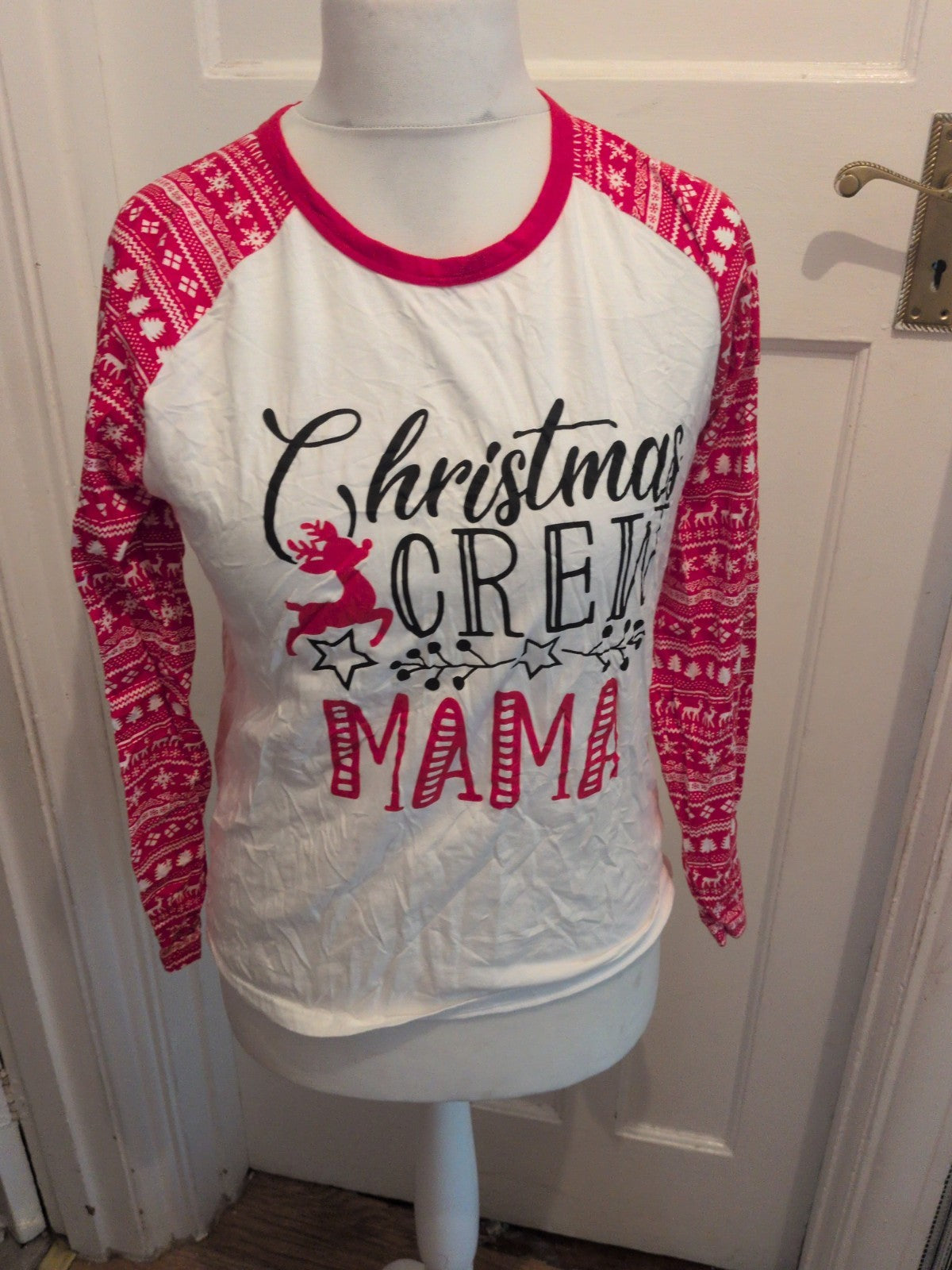 Ladies 10 Red And White Christmas Pyjama Top