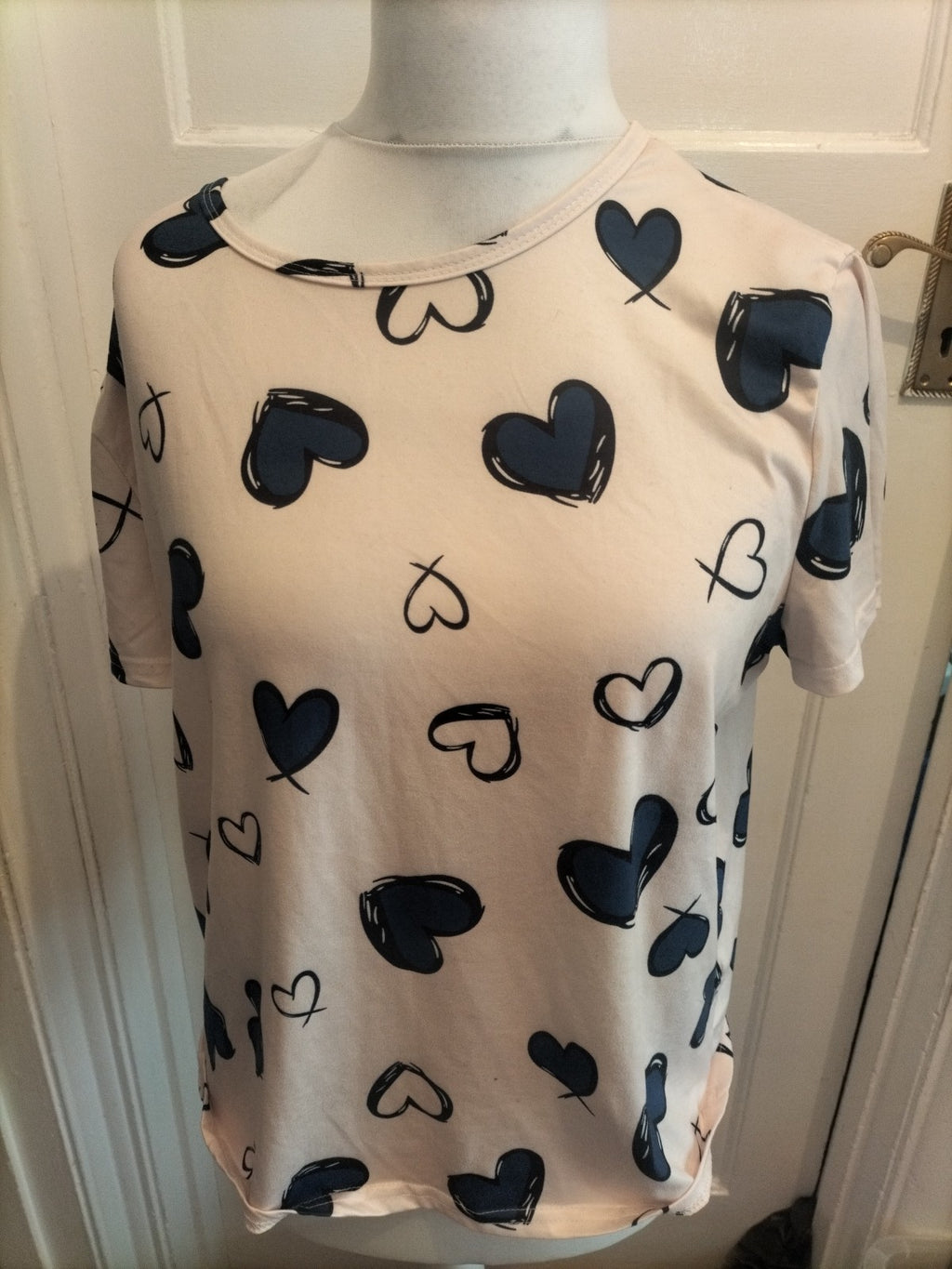 XL Blue And Cream Love heart Pyjama Top