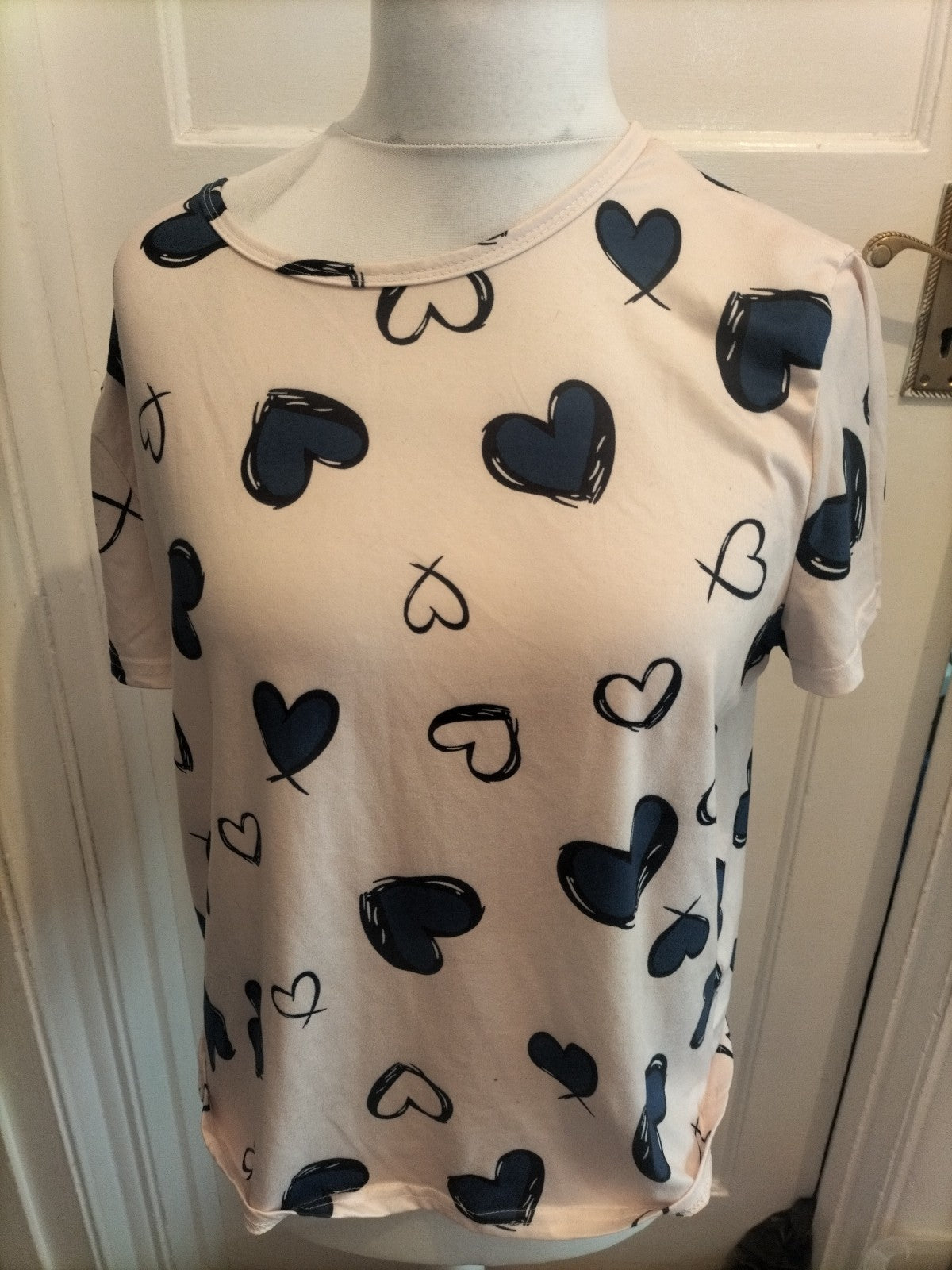 XL Blue And Cream Love heart Pyjama Top