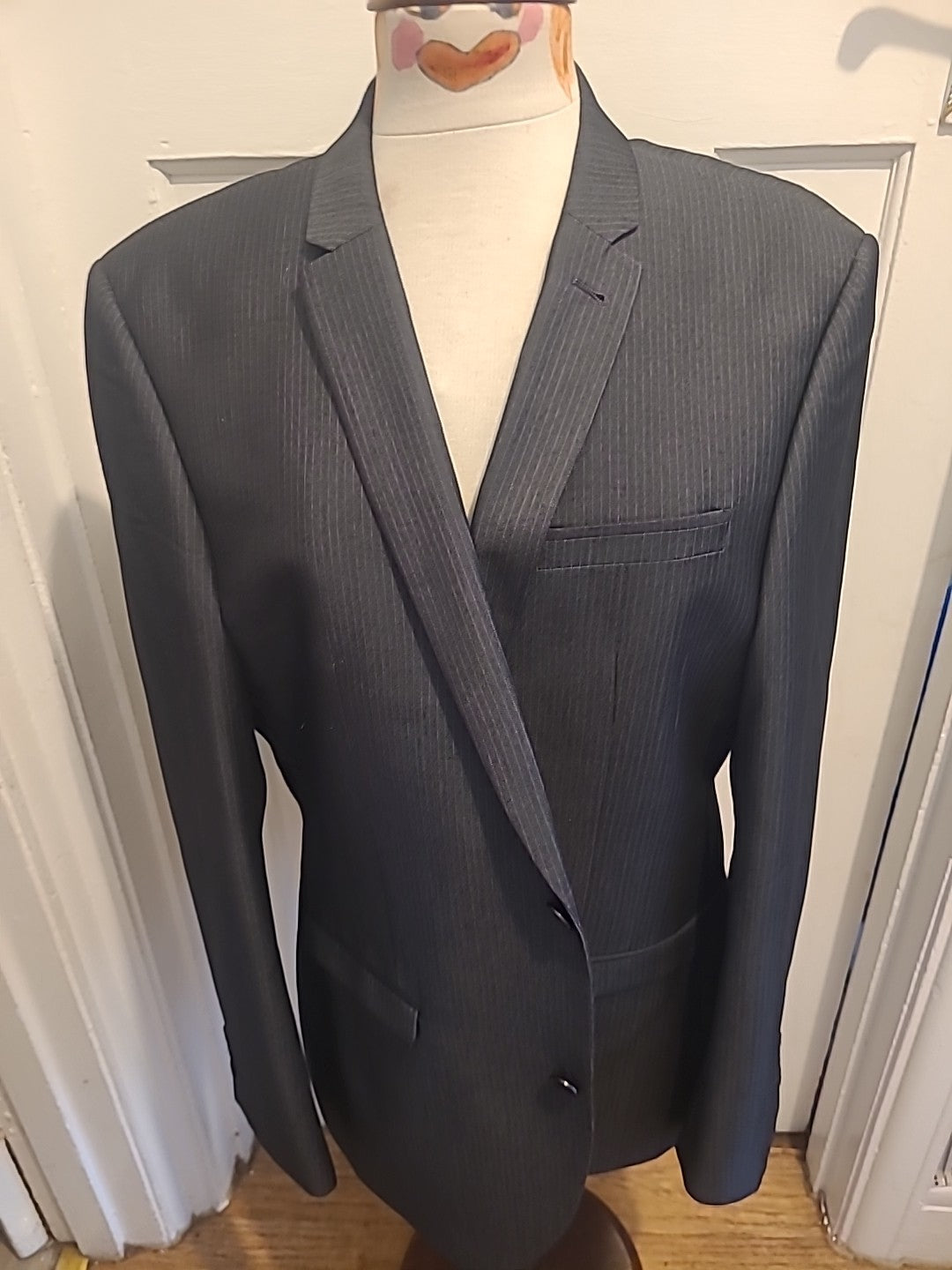 Mens Next Size 44R Grey Pinstripe Lined Padded Blazer