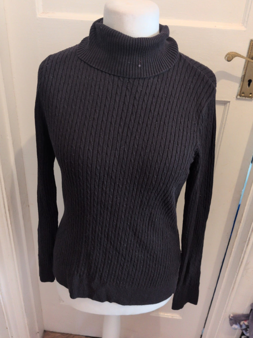 Jeanne Pierre Large Black Rib Long Sleeve High Neck Jumper