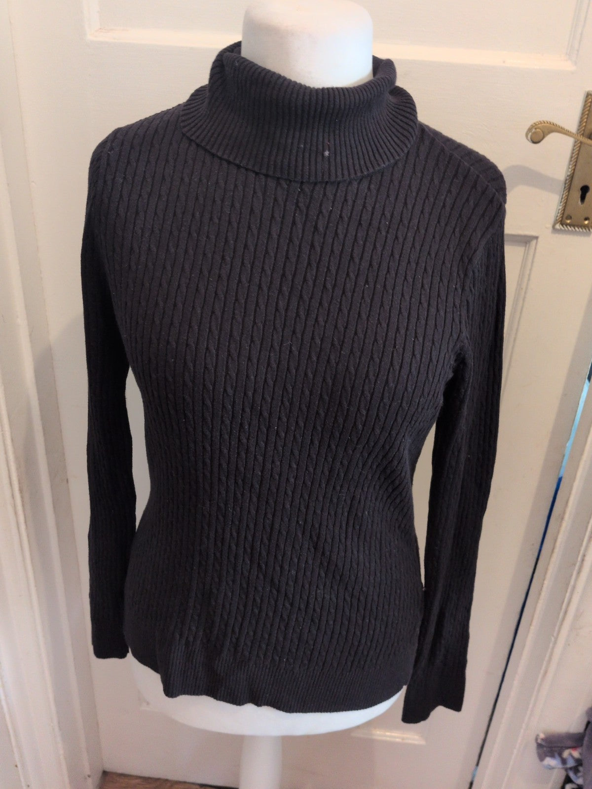 Jeanne Pierre Large Black Rib Long Sleeve High Neck Jumper