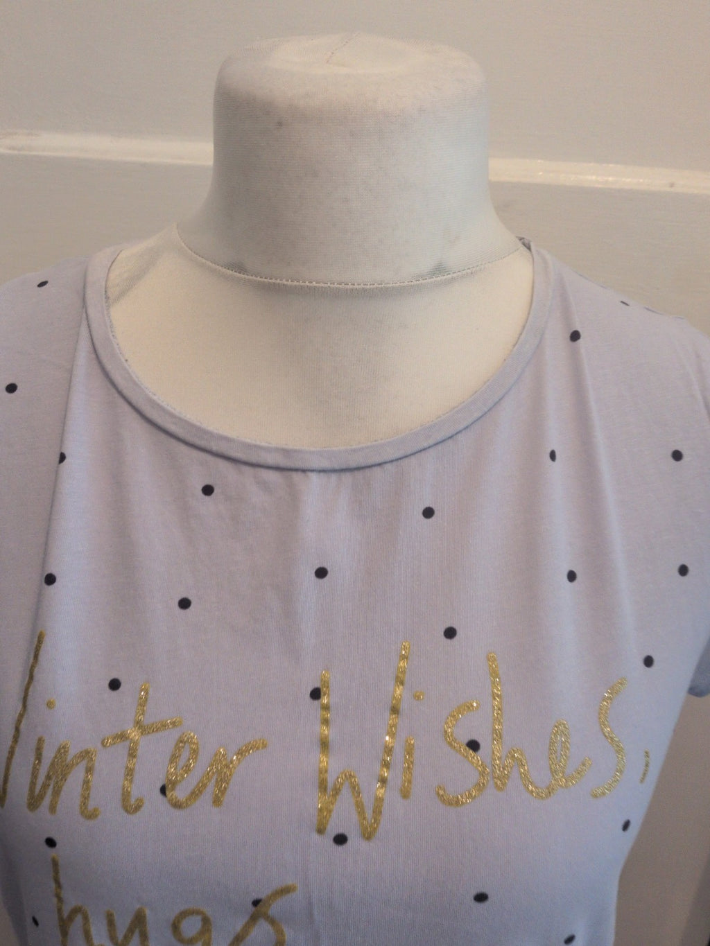 George 12-14 Pale Blue Spot Winter Wishes Pyjama Top