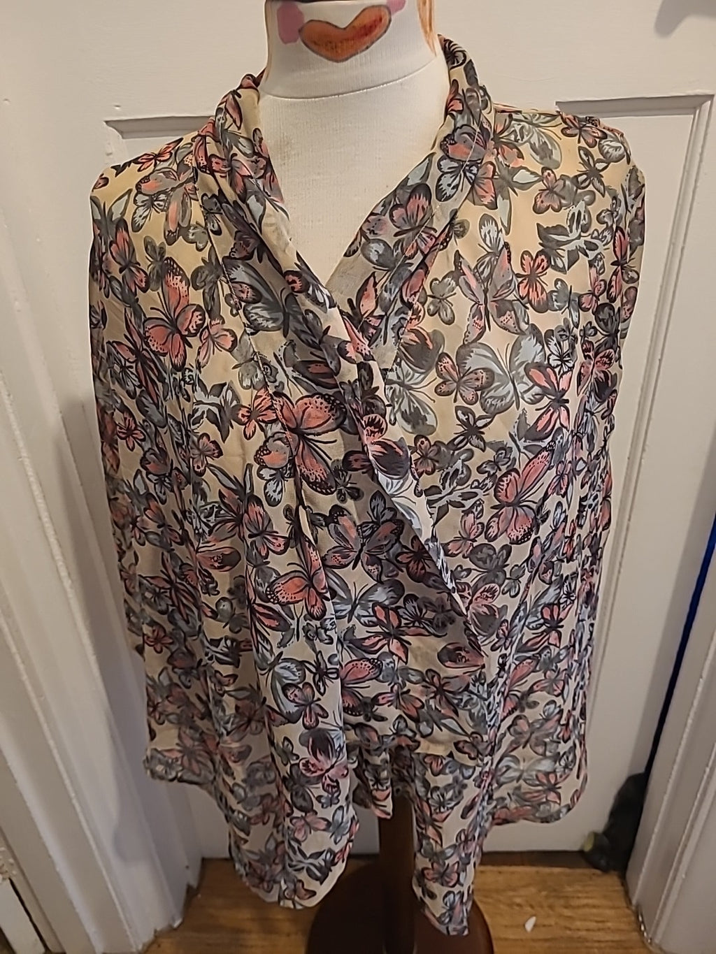 Ladies Apricot Size Small Multi Floral Semi See Through Cardigan
