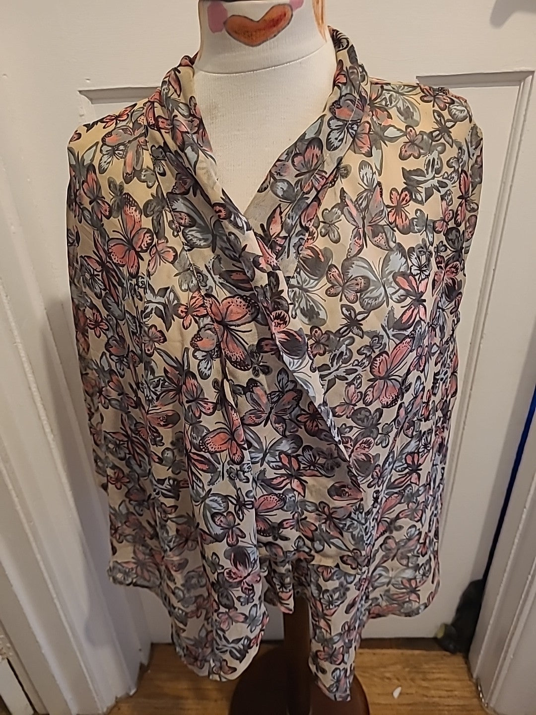 Ladies Apricot Size Small Multi Floral Semi See Through Cardigan