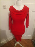 Ladies Orsay Size Large Red Ribbed Roll Neck Jumper Dress