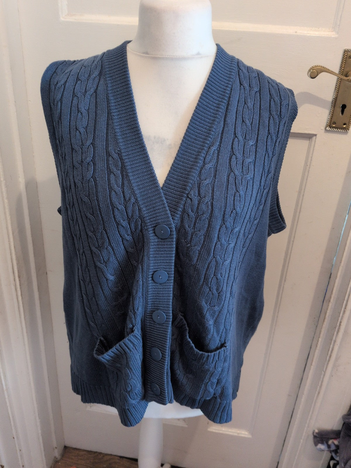 Classics 20/22 Navy Sleeveless V Neck Sleeveless Cardigan