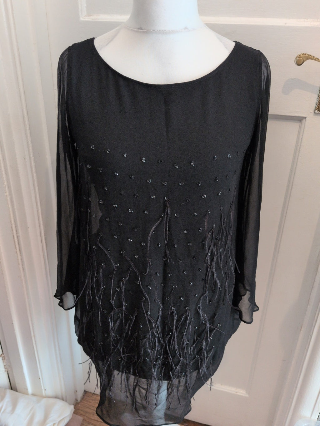 XL Black Sequin Tassel Long Sleeve Blouse Missing Some Sequins