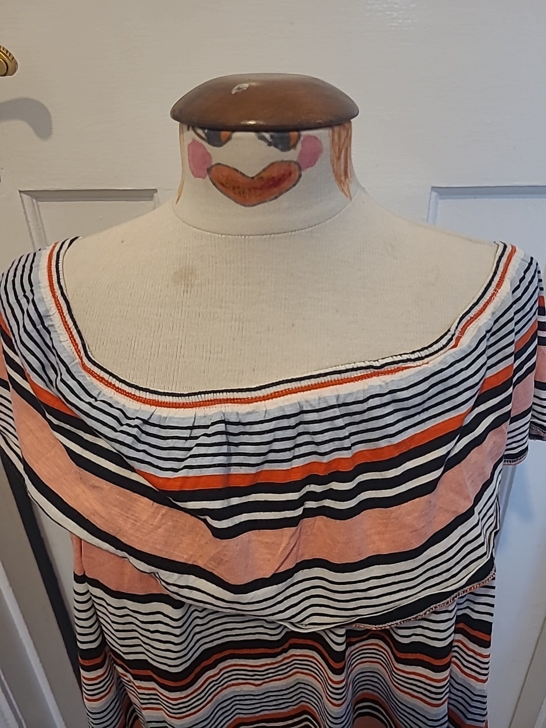 Ladies New Look Size 12 Multi Striped Short Sleeved Elasticated Hem Top