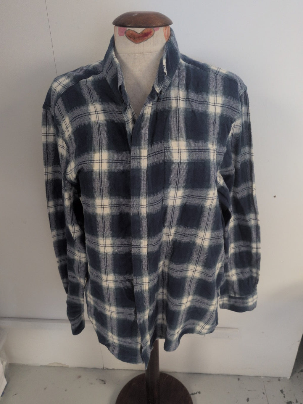 Primark Large Slim Fit Blue And White Check Long Sleeve Shirt