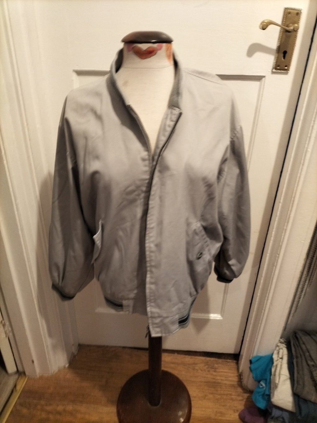 Mens Aviator Size Small Grey Pink Lined Long Sleeve Zipper Jacket