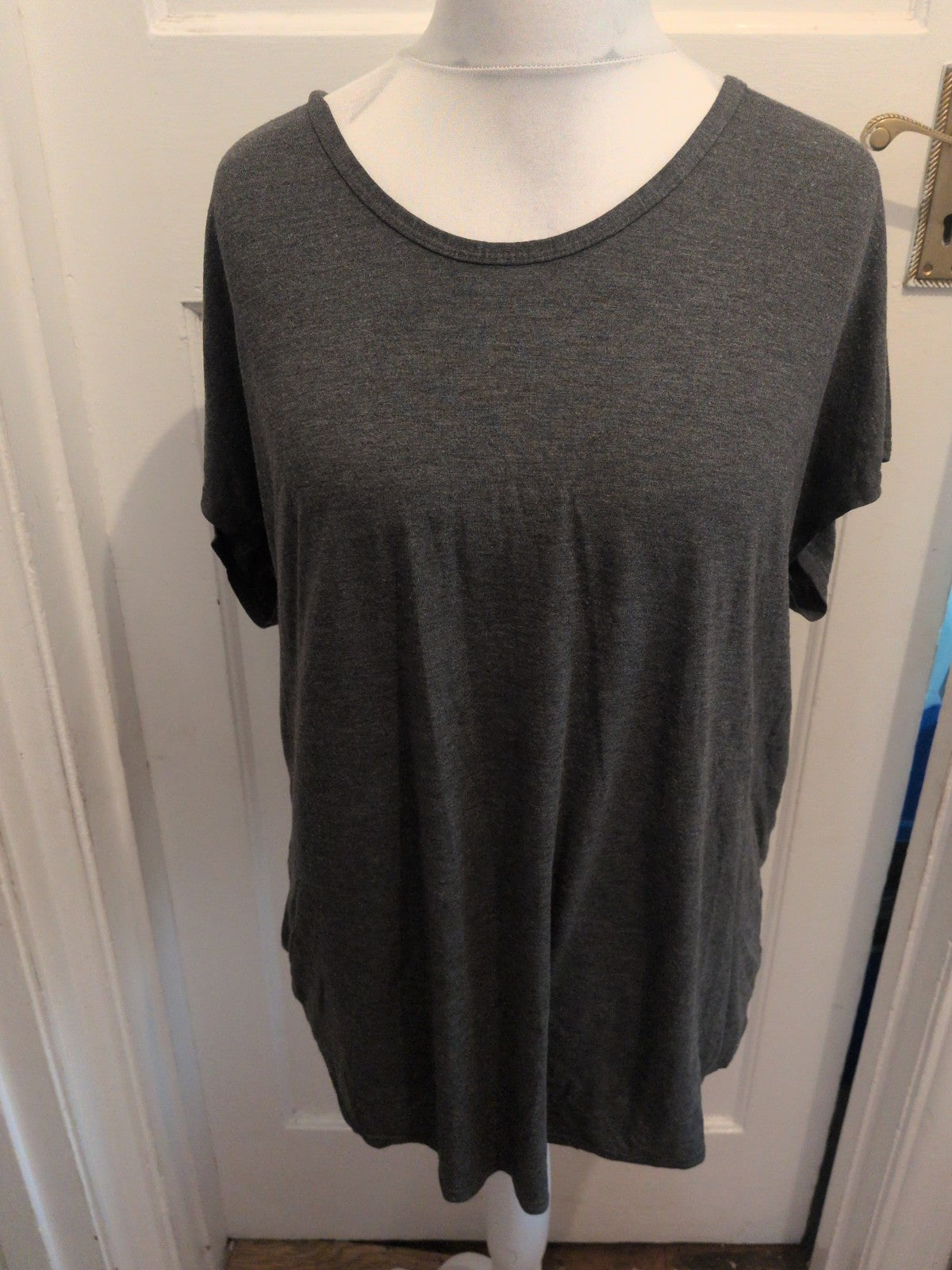 3XL Grey Uneven Hem Short Sleeve T-shirt Longline
