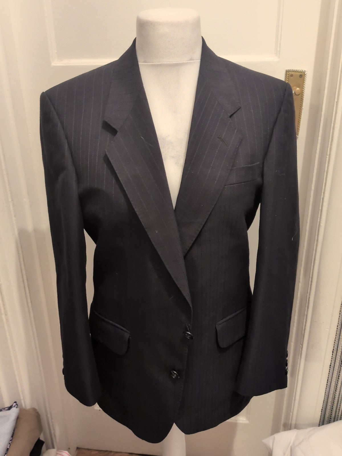 Mens Canda Size 38 Short Dark Navy Striped Suit Jacket