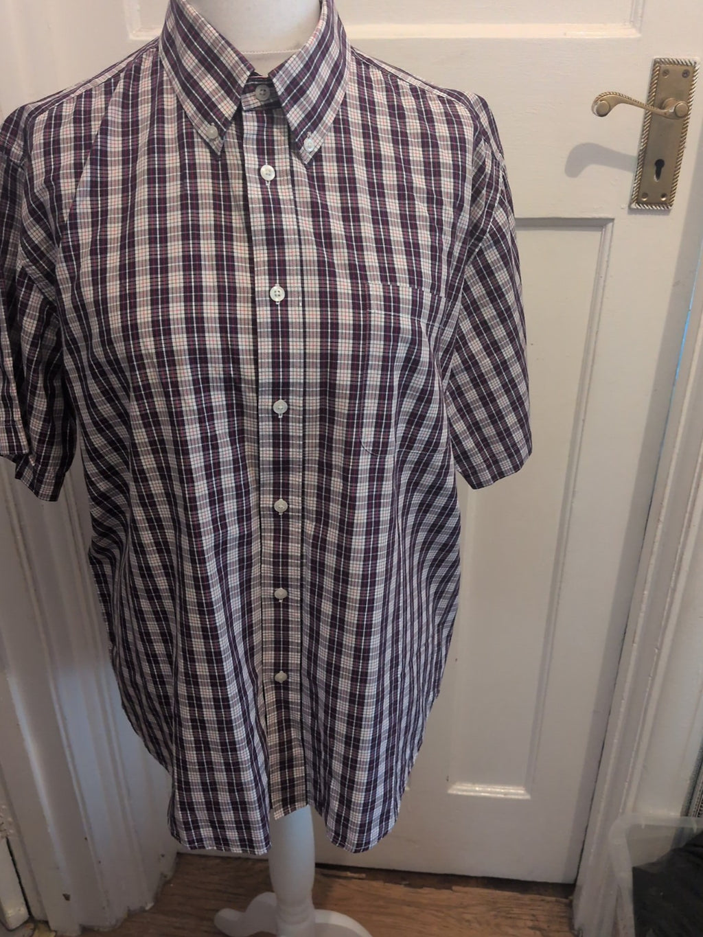 Mr Blue XL Navy Red White Check Short Sleeve Shirt