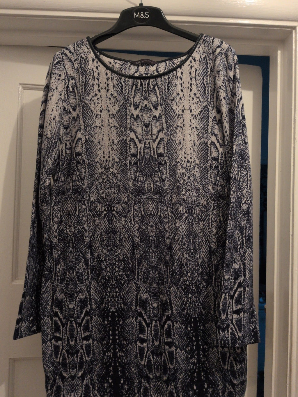M&S 12 Navy And White Long Sleeve Jumper Dress