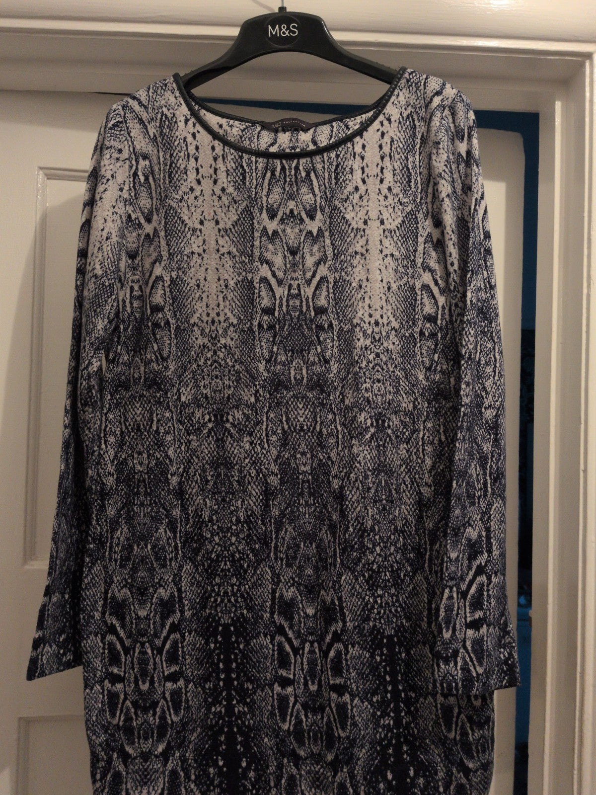 M&S 12 Navy And White Long Sleeve Jumper Dress