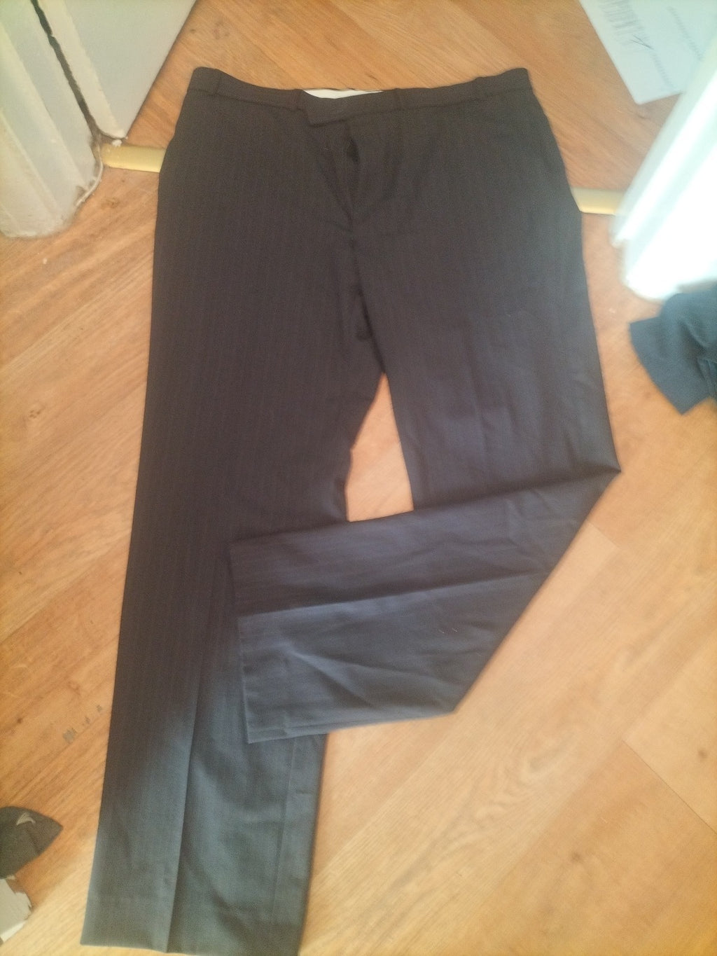 Marks And Spencer 40/33 Brown Pinstripe Wool Blend Trousers