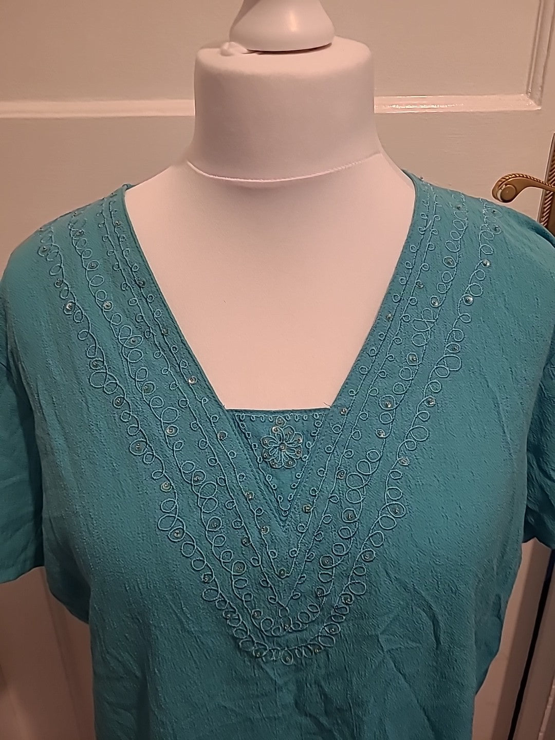 Ladies EWM Size 20 Turquoise V Neck Short Sleeved Blouse