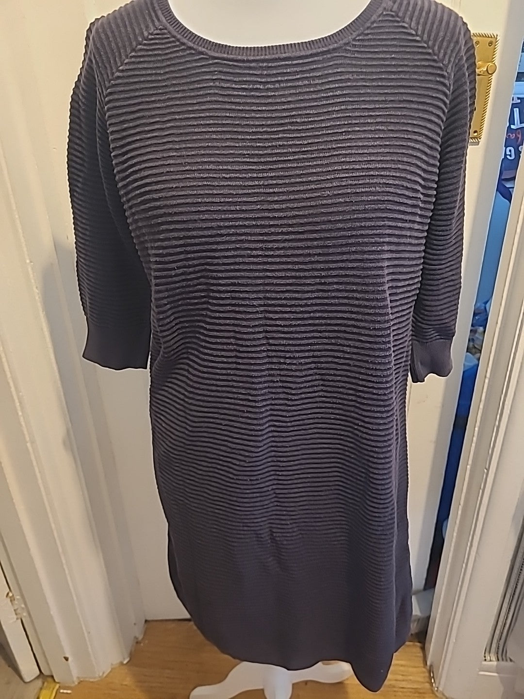 Ladies French Connection Size Medium Charcoal Ribbed Mid Sleeved Jumper Dress
