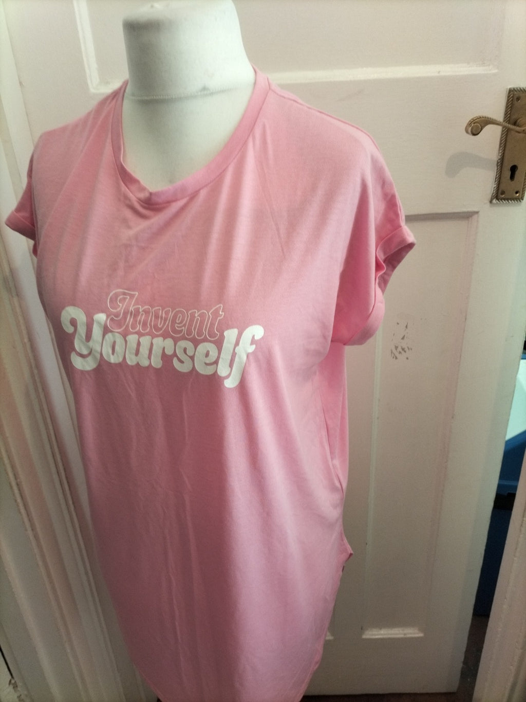 Primark 12/14 Pink Print Short Sleeve Longline T shirt