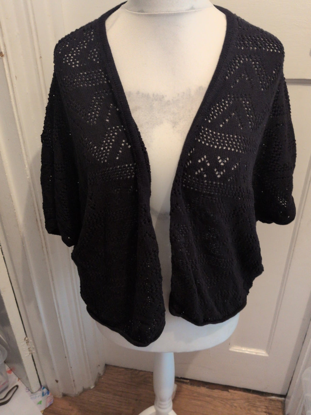 Ladies George 24 Black Patterned Short Sleeve Open Cardigan