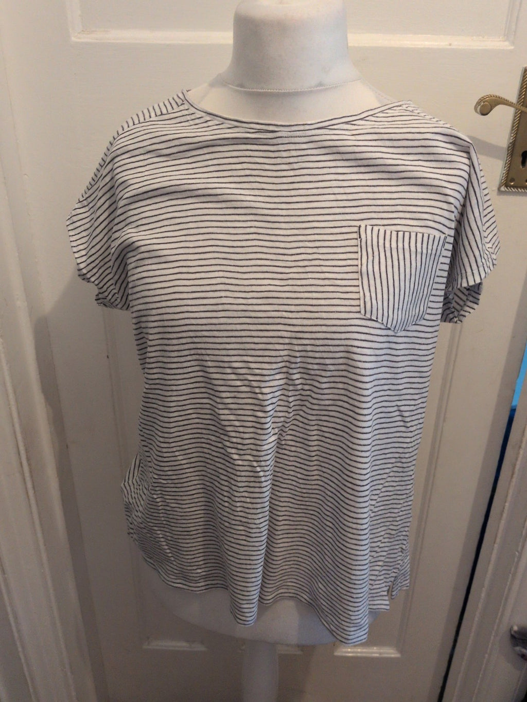 White Stuff 18 White Stripe Short Sleeve T-shirt