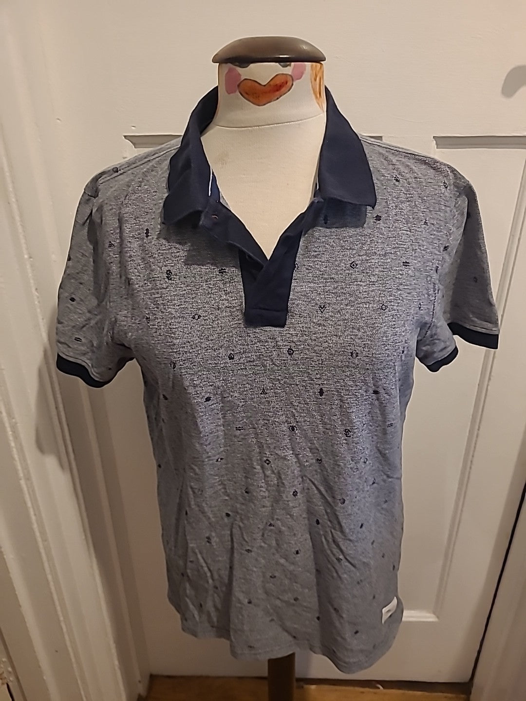 Mens Soulcal & Co Size XL Deluxe Grey Pattern Polo