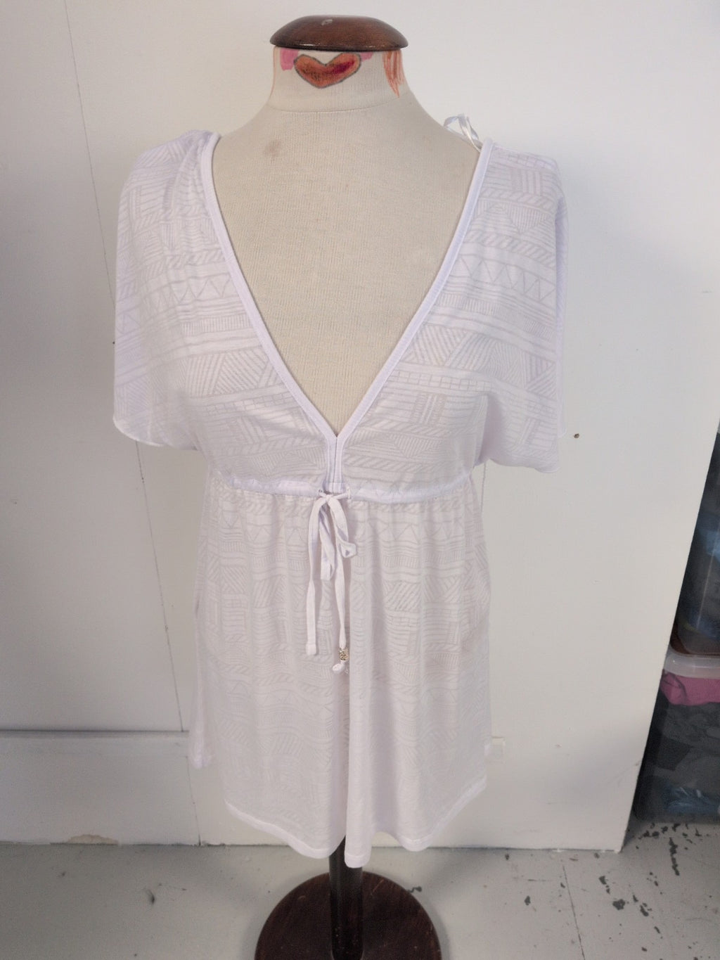 Primark 10-12 White Wide V Neck Blouse