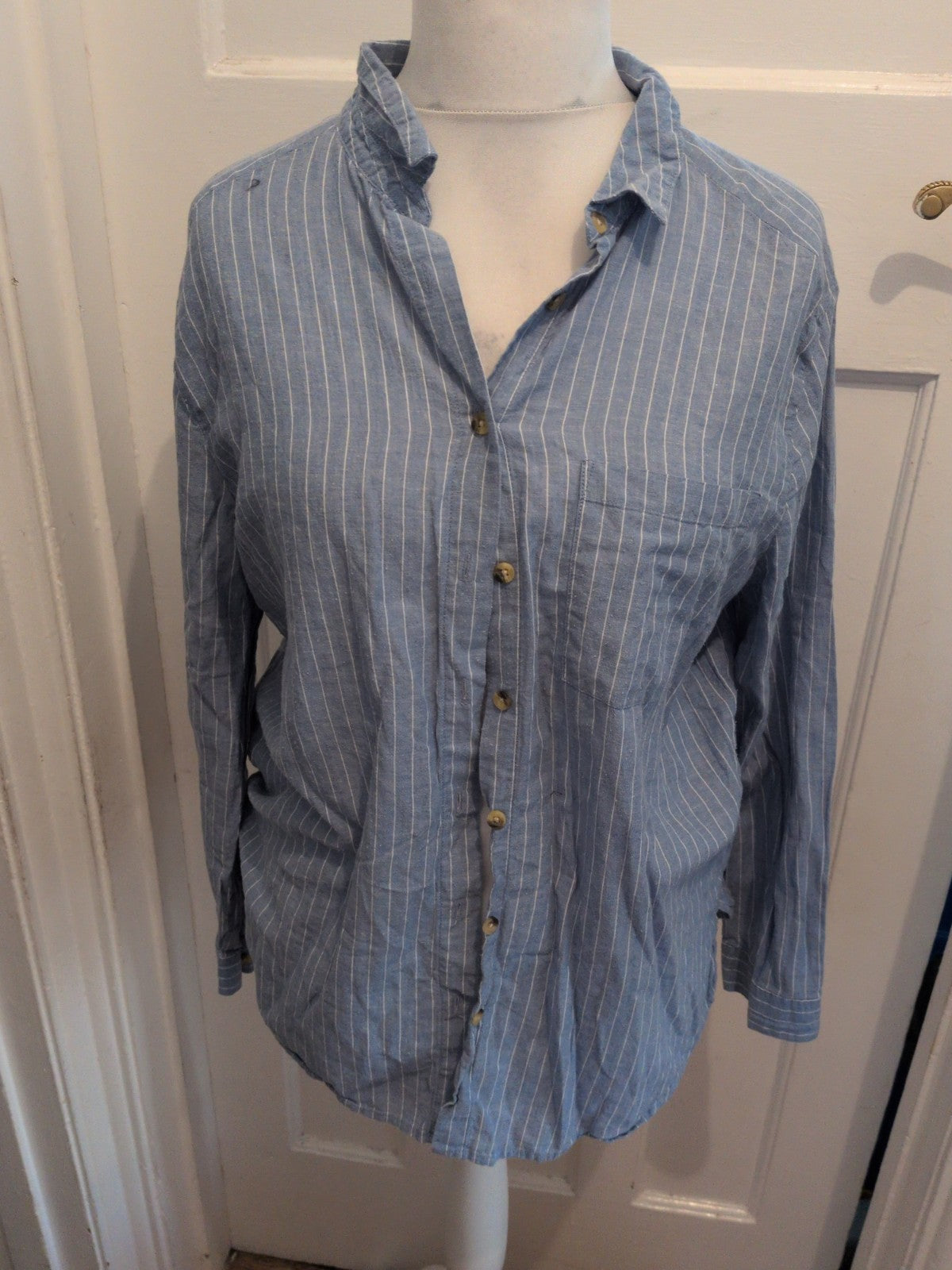 Primark 16 Blue With White Stripes Long Sleeve Pyjama Top
