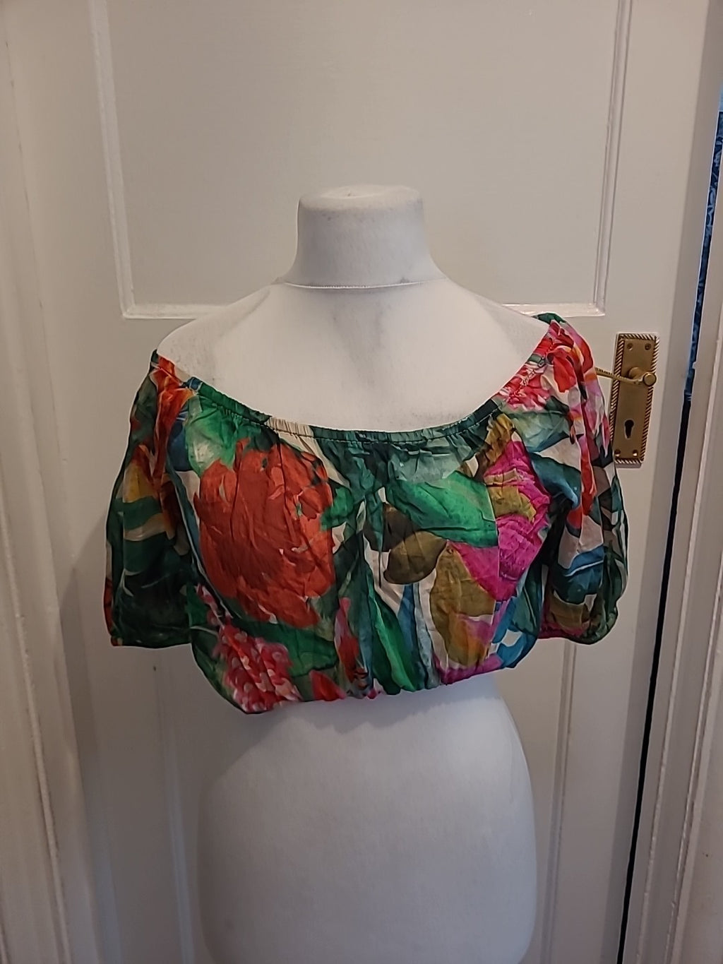 Ladies Primark Size 14 Green Floral Short Sleeved Blouse