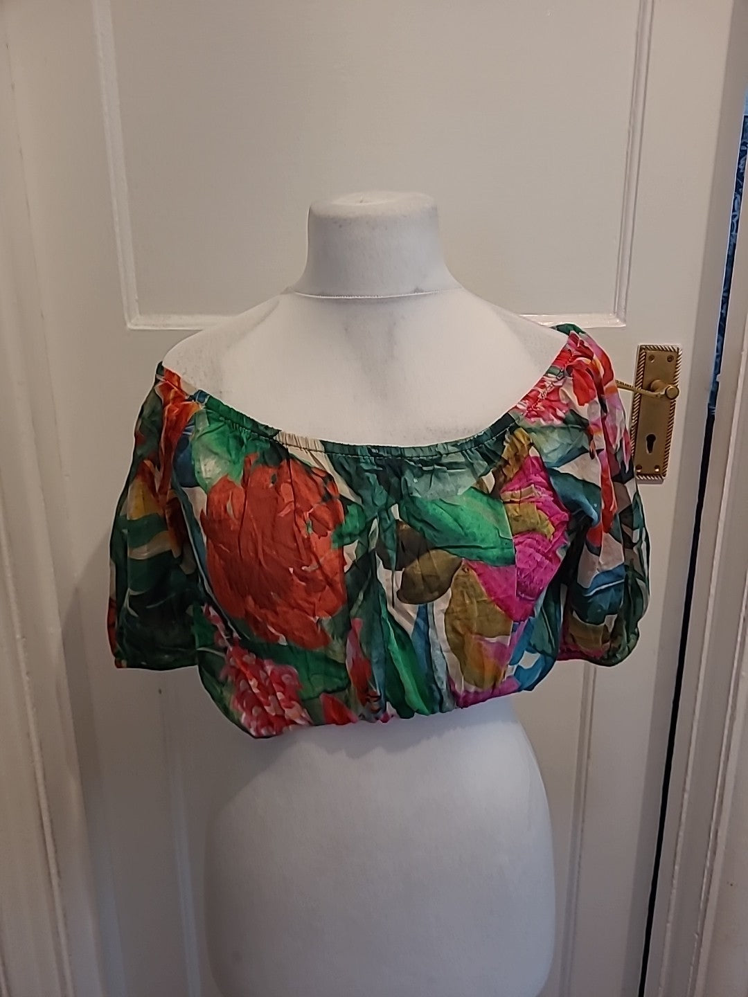 Ladies Primark Size 14 Green Floral Short Sleeved Blouse