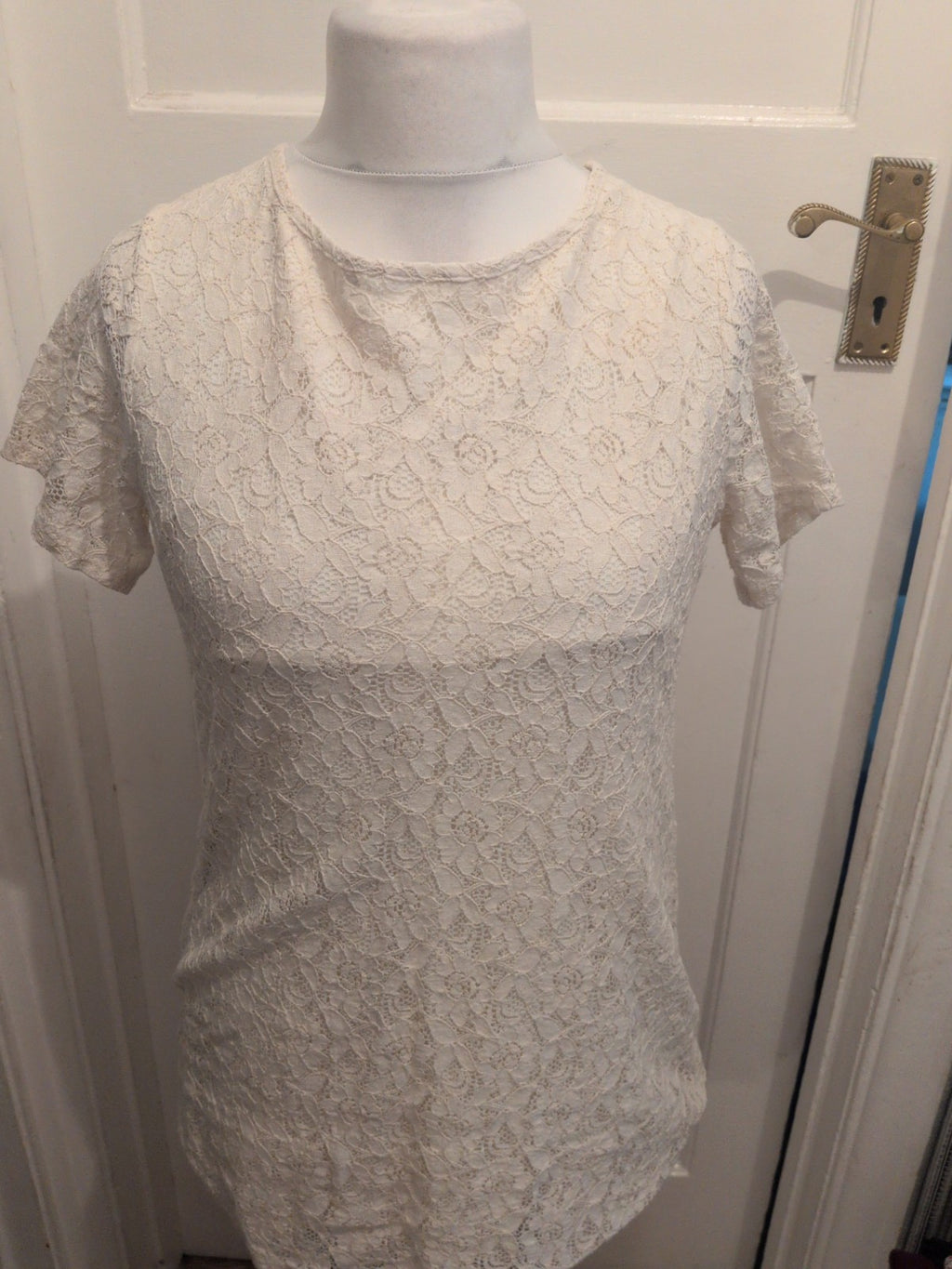 Dorothy Perkins 16 White Lace Lined Short Sleeve Blouse