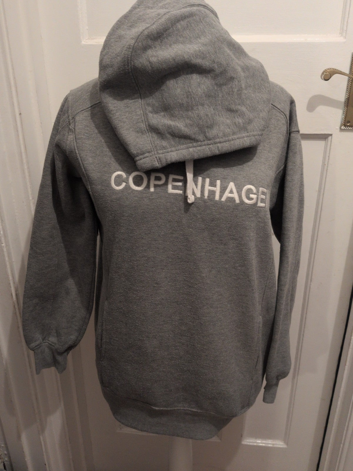 Ladies Primark Size 2XS Grey Copenhagen Print Pullover Hoodie