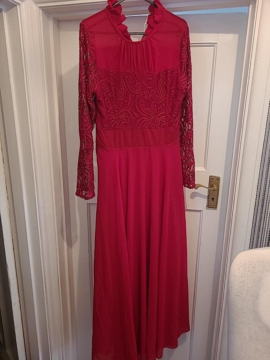 Ladies Size Medium Red Lace Lined Ball Gown Dress