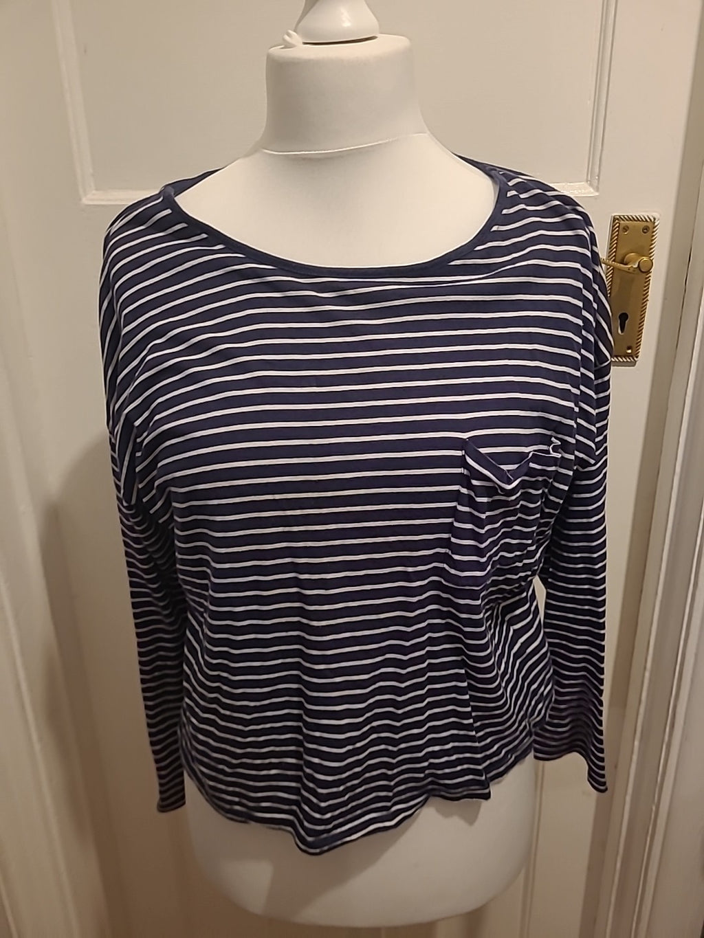 Ladies New Look Size 12 Striped Navy Long Sleeved Tshirt