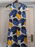 Dorothy Perkins 10 Yellow With Blue And White Leaves Sleeveless Dress V Neck