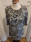 Ladies Peacocks Size 8 Khaki/White/Beige Floral Mid Sleeved Dress