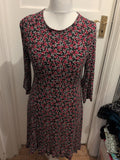Peacocks 12 Purple White Black Floral 3/4 Sleeve Dress