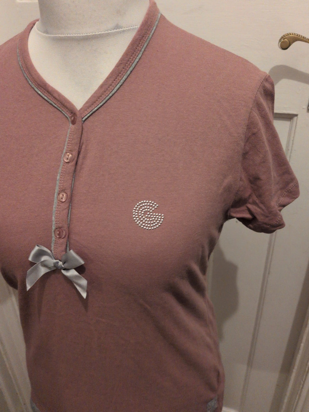 Ladies Medium Purple Short Sleeve Button Bust Pyjama Top