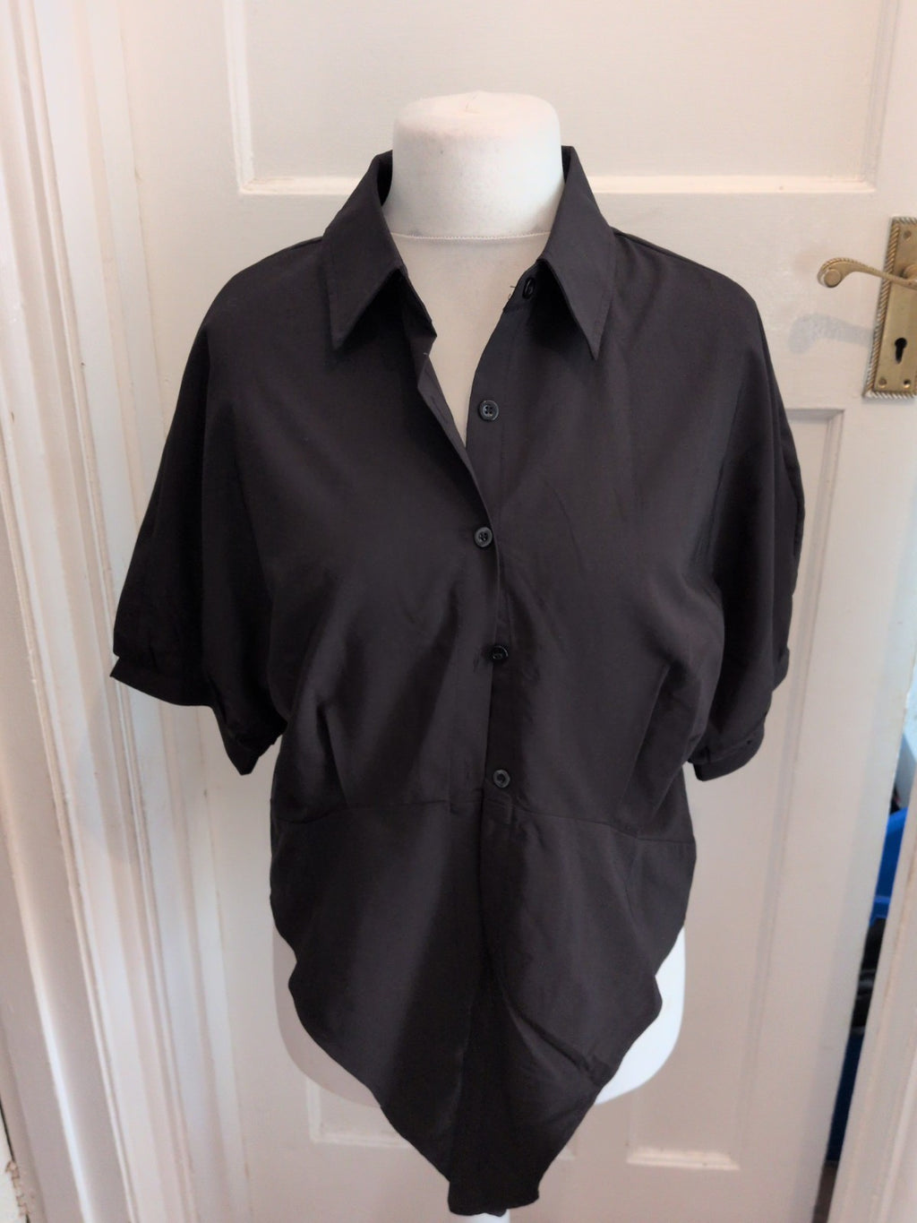 Large Black Short Sleeve Buttoned Blouse Smart