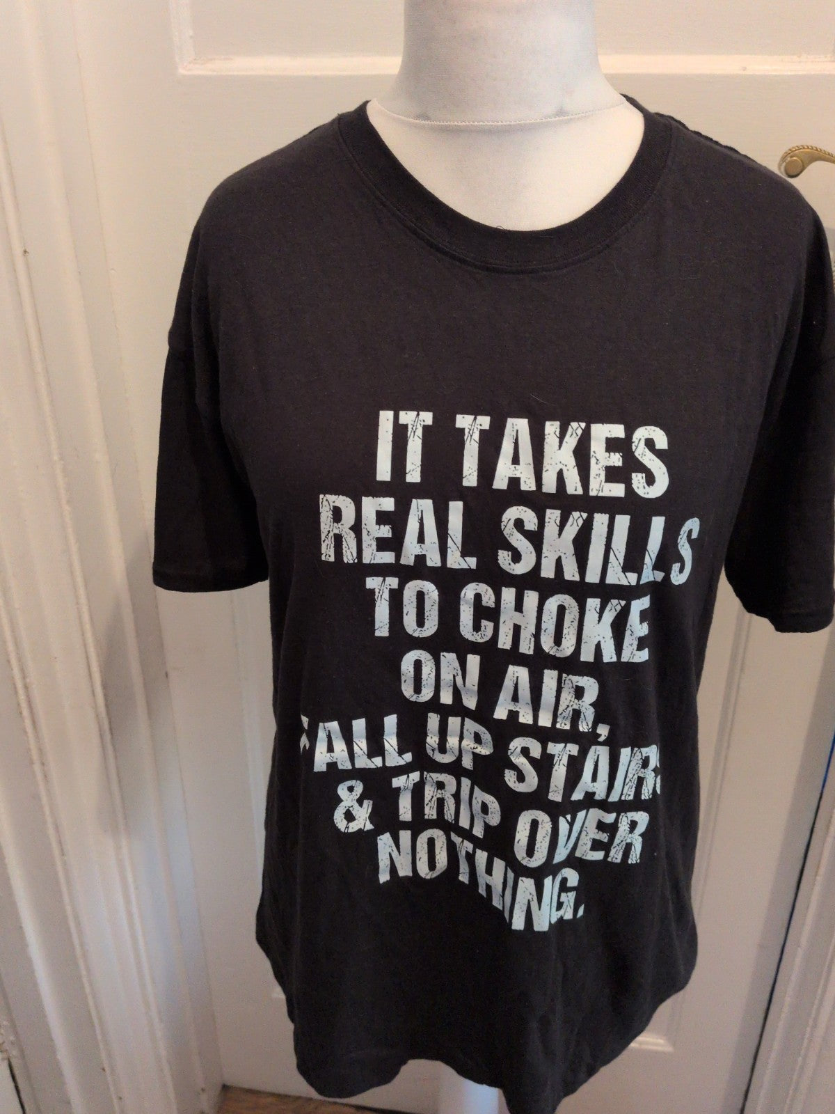 Large Black With White Slogan Short Sleeve T-shirt