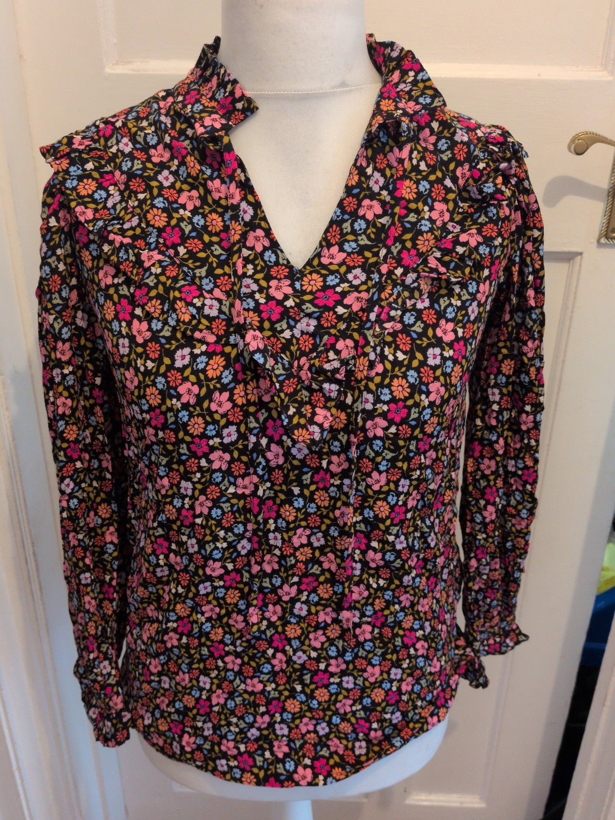 M&S Collection 6 Black Floral Long Sleeve Blouse